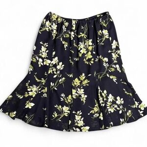 Black‎ and yellow floral midi skirt with ruffle detail